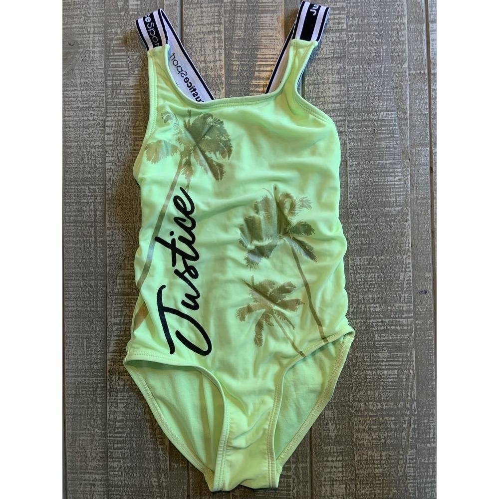 Justice Sport Girls Neon green One Piece Swim Suit Size Small 7/8‎ Gymnastics